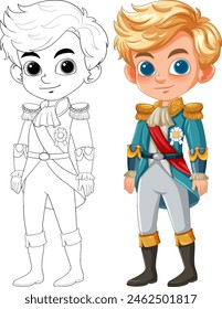 Ilustración vectorial de un príncipe, coloreada y dibujada