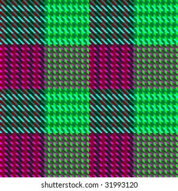 Vector illustration of Prince of Wales weave tweed or tartan shadow check fabric with seamless repeat background pattern in shades of pink and green