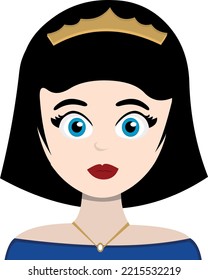 Vector illustration of a princess with black hair and blue eyes