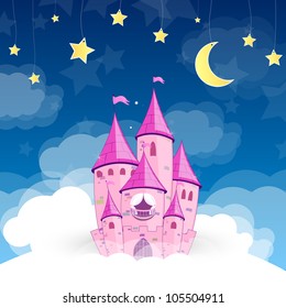 Vector illustration of a princess castle at night