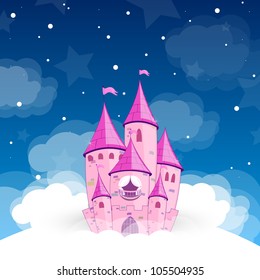 Vector illustration of a princess castle at night