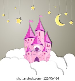 Vector illustration of a princess castle at night