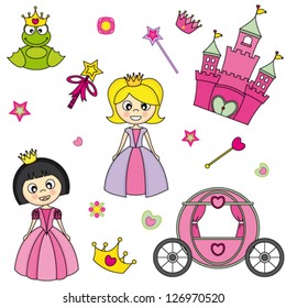 Vector illustration of princess design elements.
