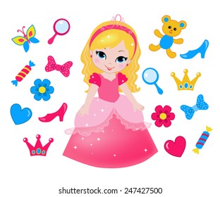 Vector illustration of princess design elements.