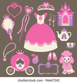 Vector Illustration Of Princess Design Elements.