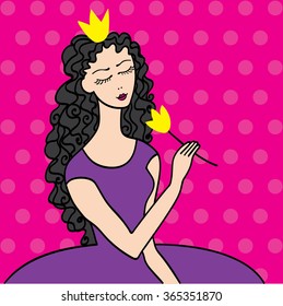 Vector illustration of a Princess with flower
beautiful girl on a pink background