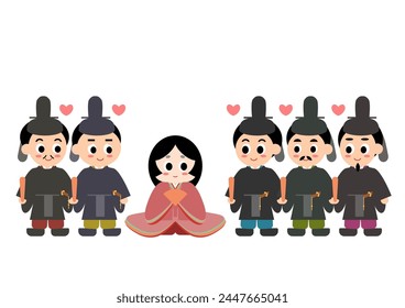 Vector illustration of Princess Kaguya. Well-known folktale in Japan. Five noblemen propose marriage to Princess Kaguya.