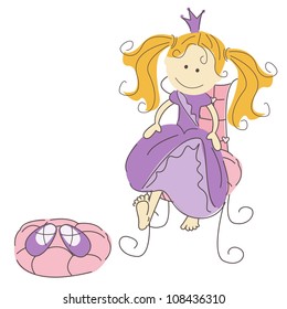 Vector illustration of a princess and magic shoes isolated on white background