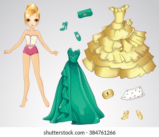 Vector Illustration Princess Paper Doll Set Stock Vector (Royalty Free ...