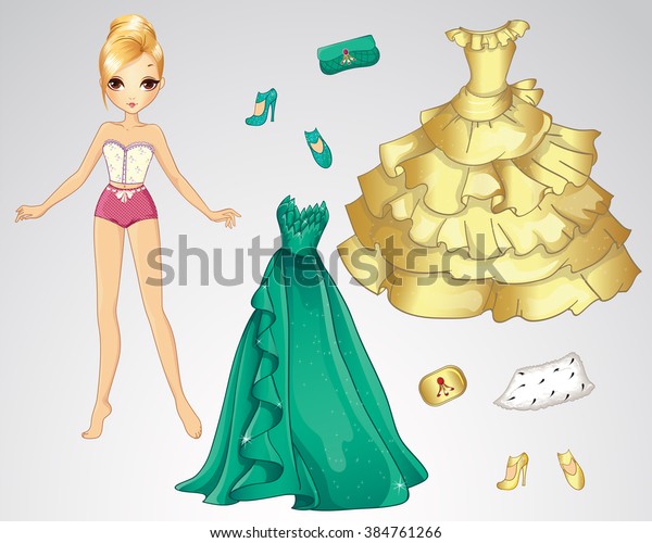 Vector Illustration Princess Paper Doll Set Stock Vector (Royalty Free ...