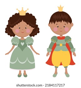 
Vektorgrafik einer Prinzessin und eines Prinzen in Grün. Prinzessin. Prinz. Kinder. Zeichen.