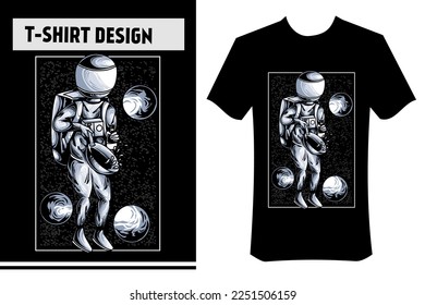 ilustración vectorial para la impresión, cocina astronauta usando una olla en el espacio, diseño vectorial moderno. El diseño es adecuado para imprimir en camisetas, mercadería, prendas de vestir y caramelos.