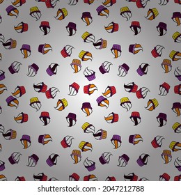 Vector illustration. Print for bakery. Purple, white and black color. Sweets background design. Seamless pattern hand drawn cupcakes.