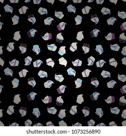 Vector illustration. Print for bakery. Sweets background design. Seamless pattern hand drawn cupcakes. Black, beige, white, blue and neutral color.