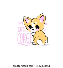 ilustración vectorial. impresión para ropa infantil. adorable cachorro corgi de dibujos animados