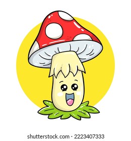 Ilustración vectorial de la impresión con hongos de dibujos animados para niños y desechos, estampado digital, estampado de camisetas, tarjeta de saludo, pegatina