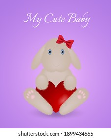 Vector illustration, print, fashion design, cute rabbit girl with heart.