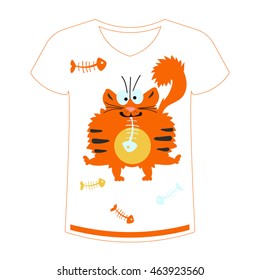 Vector illustration print with funny cat images, suitable for printing on a t-shirt.