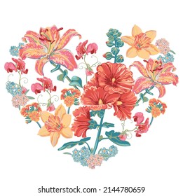 vector illustration print heart shaped flowers