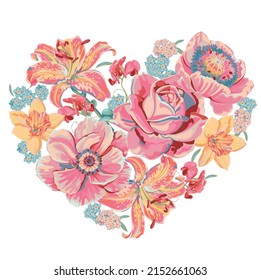 ilustración vectorial imprimir flores en forma de corazón