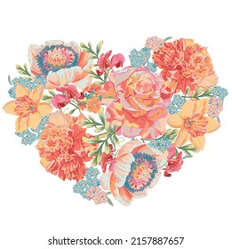 ilustración vectorial imprimir flores en forma de corazón