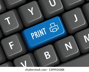 Vector illustration of PRINT key on keyboard with printer icon