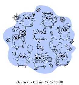 vector illustration for print on cards world penguin day. 