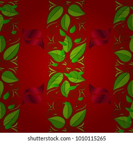 Vector illustration. Print on cloth template. Variegated leaves on brown, green and red colors. Jungle pattern. Leaves of palm. Tropical palm and manifold leaves seamless pattern.