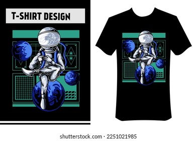 vector illustration for print on clothes, modern illustration of astronaut drinking coffee in space with cup