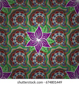 Vector illustration. For print on fabric, textiles, wallpaper. Seamless pattern with colorful paisley, flowers and decorative elements. Seamless background. Vintage retro style.