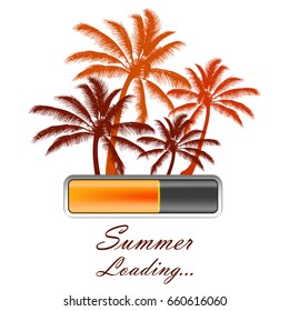 Vector illustration. Print with palm trees and loading icon on white background