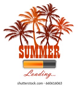 Vector illustration. Print with palm trees and loading icon on white background