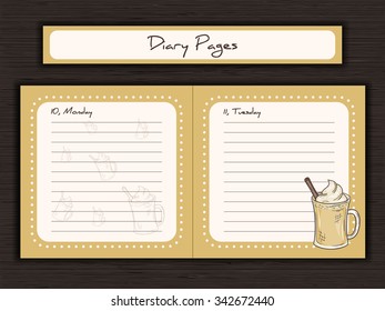 vector illustration of printable design of journal cards, notes, to do list, diary pages with cup of eggnog