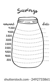 Vector illustration for printable with a jar. Minimalist planner for Savings, Budget Tracker.