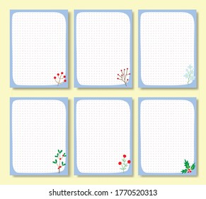 Vector illustration. Printable journal cards. Universal cards with a simple floral design. Empty space for text with dots.
