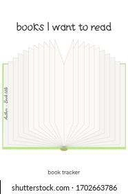 Vector illustration for printable with open book on white background. Minimalist planner of reading for journal page, habit tracker, daily planner template, blank for notebook. A4 paper sheet.