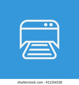 Vector illustration of printer sign icon on blue background.