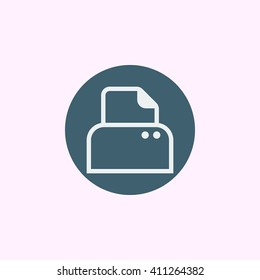 Vector illustration of printer sign icon on blue circle background.