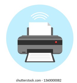 	
Vector illustration of printing device technology & wireless printer with wifi. Vector illistration in flat style on white backgraund.