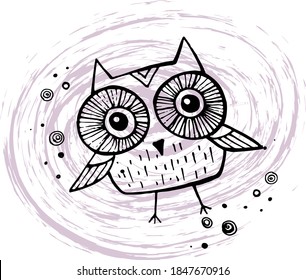 vector illustration for printing on baby products / doodle owl / hand drawing / cute animal