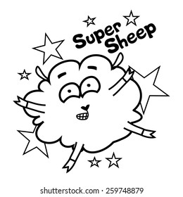 Vector illustration for printing on paper and fabric. Funny sheep. Black outline
