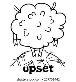 Vector illustration for printing on paper and fabric.Upset sheep.Black outline