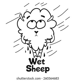 Vector illustration for printing on paper and fabric. Wet sheep