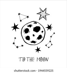 vector illustration for printing on postcards. day of cosmonautics. stars, planets, constellations. hand drawing.
