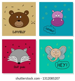 Vector illustration prints or postcards with funny cute animals