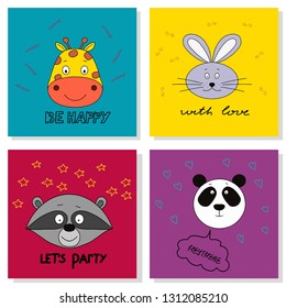 Vector illustration prints or postcards with funny cute animals