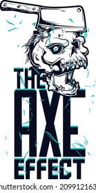 vector illustration for prints. skull with spiked cleaver. blue and black. the axe effect