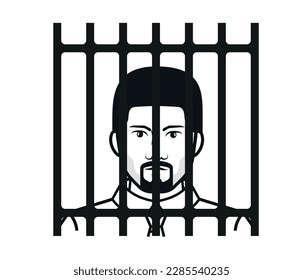 Vector illustration of prison bars and a criminal.