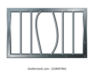 Vector illustration of prison bars window isolated on white background. Realistic prison metal lattice. Jail window with bars. Jail break. 