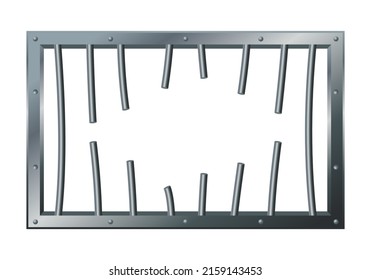 Vector illustration of prison bars window isolated on white background. Realistic prison metal lattice. Jail window with bars. Jail break. 
